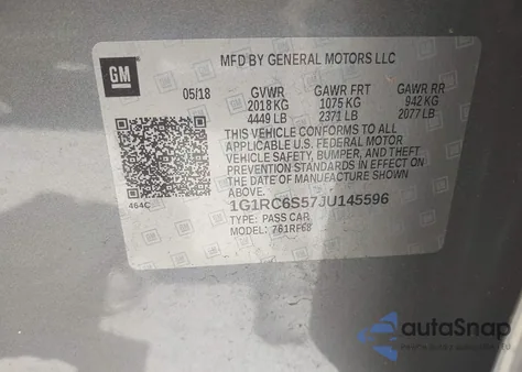 2018 Chevrolet Volt Lt from USA, damaged, VIN 1G1RC6S57JU145596